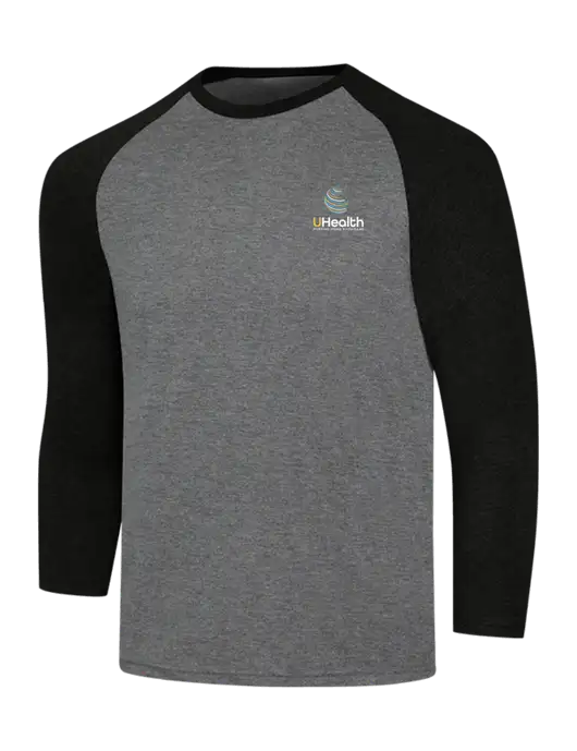 Simply Soft 3/4 Sleeve Black Frost/Grey Frost Ring Spun Cotton T-Shirt w/Uhealth Logo