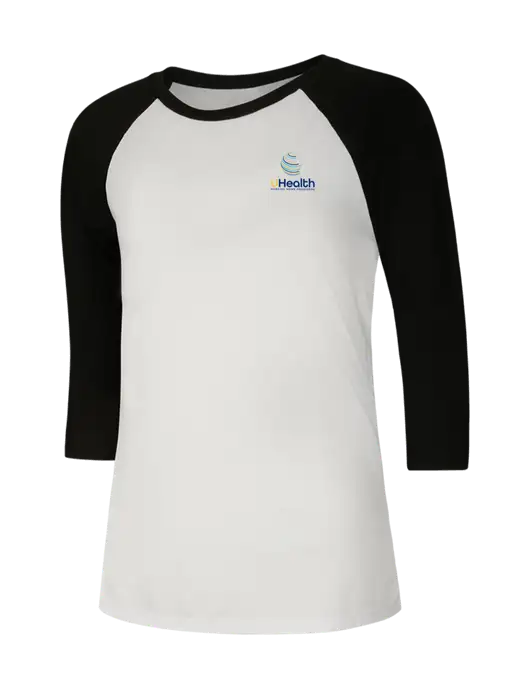 Womens Simply Soft 3/4 Sleeve Black/White Ring Spun Cotton T-Shirt w/Uhealth Logo