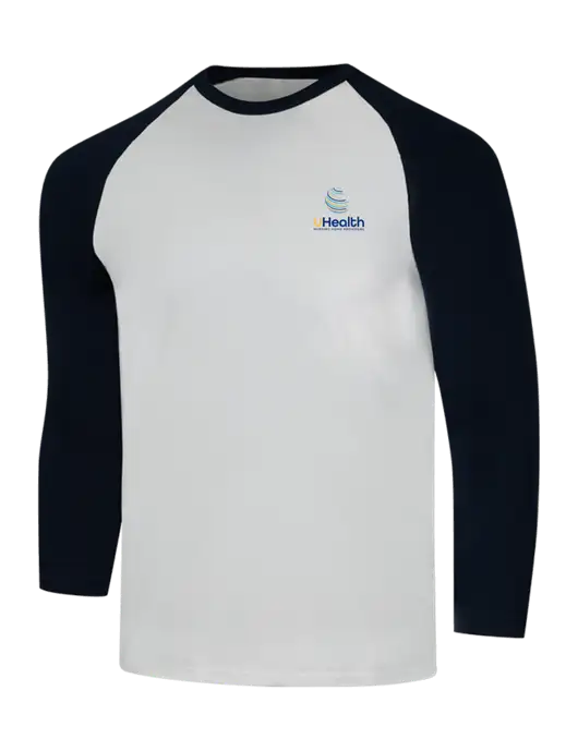 Simply Soft 3/4 Sleeve Black/White Ring Spun Cotton T-Shirt w/Uhealth Logo