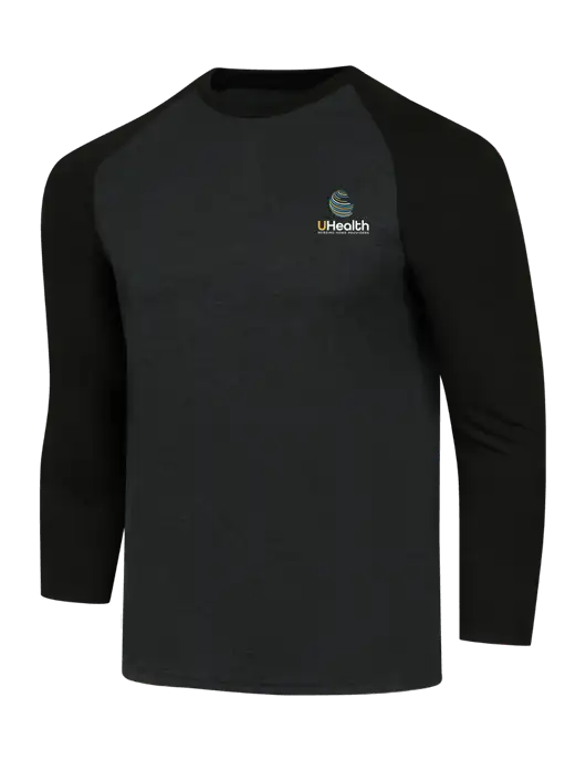 Simply Soft 3/4 Sleeve Black/Black Frost Ring Spun Cotton T-Shirt w/Uhealth Logo