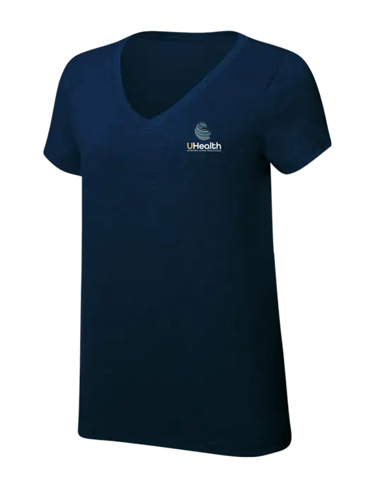 Womens Simply Soft V-Neck New Navy 4.5oz  Poly/Combed Ring Spun Cotton T-Shirt w/Uhealth Logo