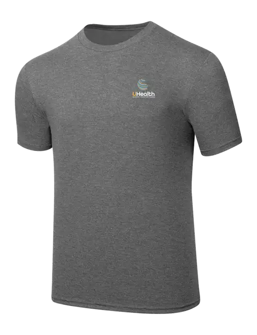 Simply Soft Heathered Medium Grey 4.5oz  Poly/Combed Ring Spun Cotton T-Shirt w/Uhealth Logo
