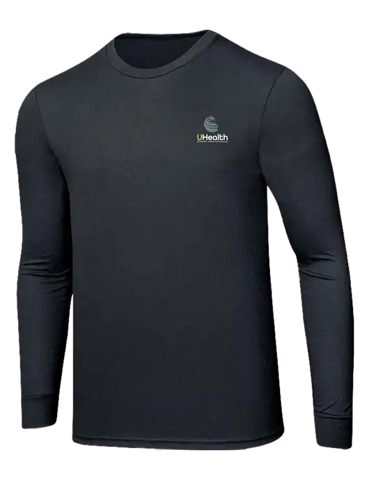 Simply Soft Long Sleeve Black Frost 4.5 oz, Poly/Combed Ring Spun Cotton T-Shirt w/Uhealth Logo