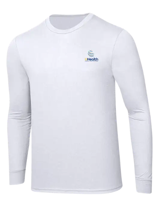 Simply Soft Long Sleeve White 4.5 oz, Poly/Combed Ring Spun Cotton T-Shirt w/Uhealth Logo