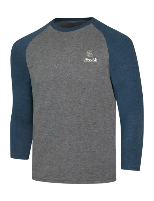 Simply Soft 3/4 Sleeve Navy Frost/Grey Frost Ring Spun Cotton T-Shirt w/Uhealth Logo