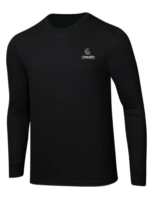 Simply Soft Long Sleeve Black 4.5 oz, Poly/Combed Ring Spun Cotton T-Shirt w/Uhealth Logo