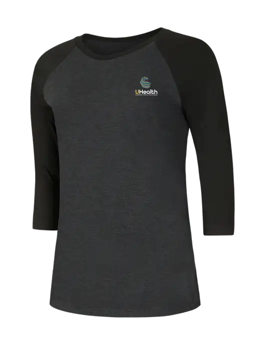 Womens Simply Soft 3/4 Sleeve Black/Black Frost Ring Spun Cotton T-Shirt w/Uhealth Logo