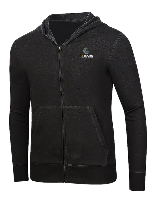 Full-Zip Black Heavyweight Hooded Sweatshirt w/Uhealth Logo
