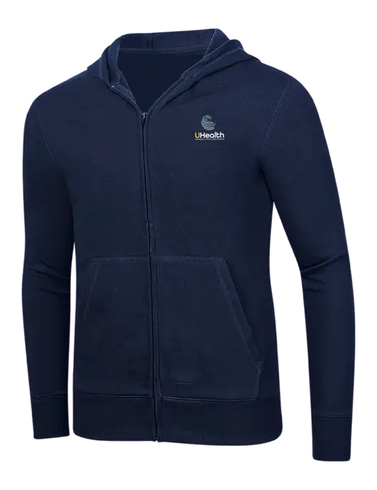 Full-Zip Navy Heavyweight Hooded Sweatshirt w/Uhealth Logo