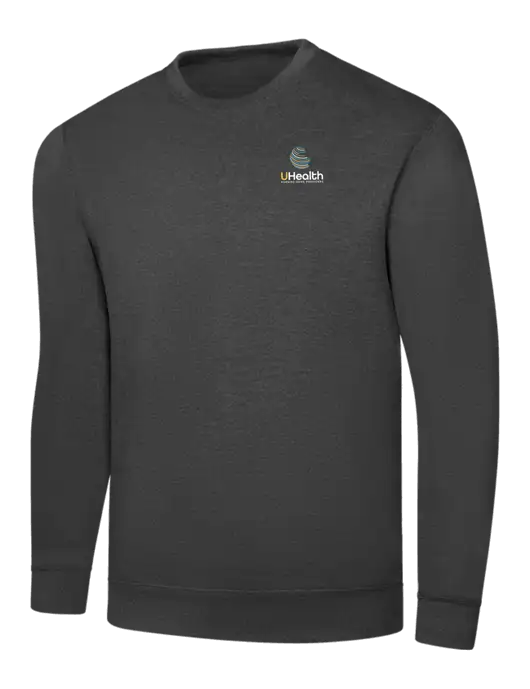 Dark Heather Grey 7.8 oz Ring Spun Crew Sweatshirt w/Uhealth Logo