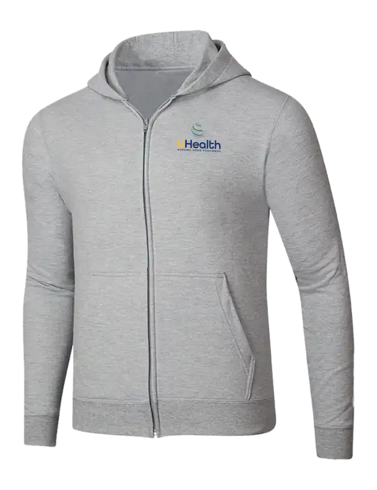 Light Grey Heather 8.5 oz Ring Spun Zip Hooded Sweatshirt w/Uhealth Logo