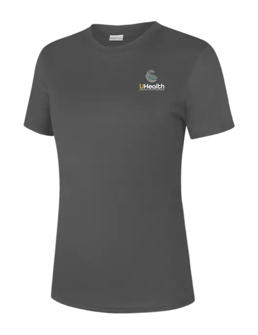  Womens Dark Grey PosiCharge Competitor Tee w/Uhealth Logo