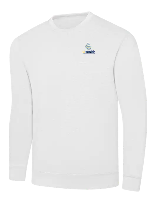 White 7.8 oz Ring Spun Crew Sweatshirt w/Uhealth Logo