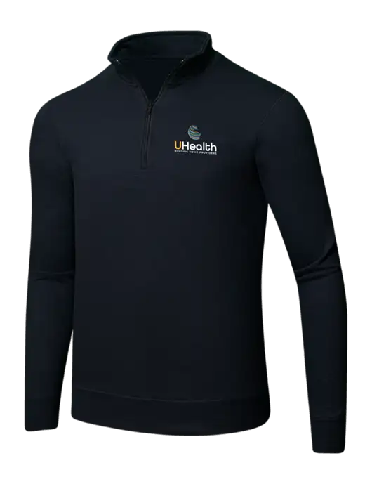 Jet Black 8.5 oz Ring Spun 1/4 Zip Pullover Sweatshirt w/Uhealth Logo
