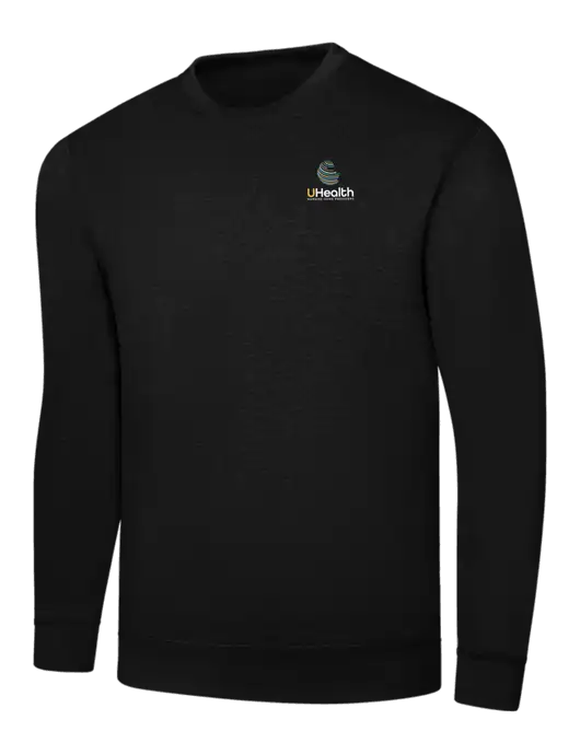 Black 7.8 oz Ring Spun Crew Sweatshirt w/Uhealth Logo