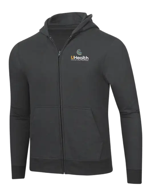 Charcoal 8.5 oz Ring Spun Zip Hooded Sweatshirt w/Uhealth Logo