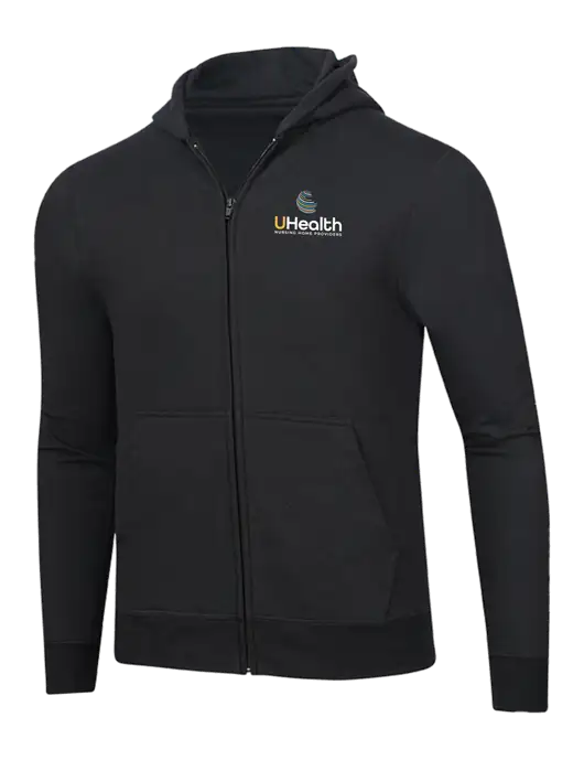 Jet Black 8.5 oz Ring Spun Zip Hooded Sweatshirt w/Uhealth Logo