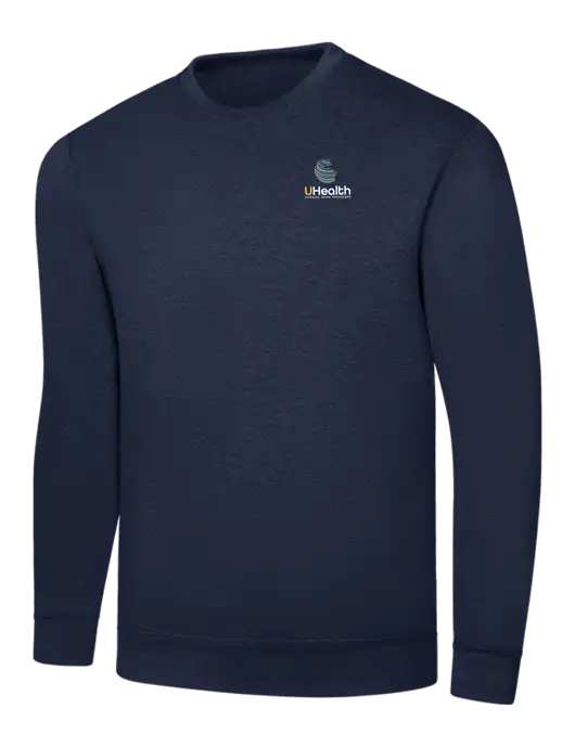 Navy 7.8 oz Ring Spun Crew Sweatshirt w/Uhealth Logo
