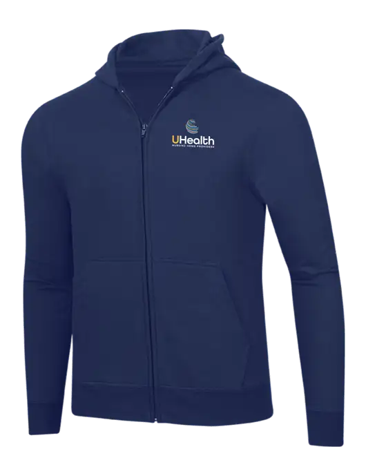 Navy 8.5 oz Ring Spun Zip Hooded Sweatshirt w/Uhealth Logo