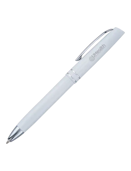 White Anguilla Black Ink Pen w/Uhealth Logo