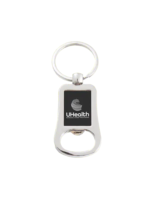 Silver & Black Bottle Opener Keychain w/Uhealth Logo