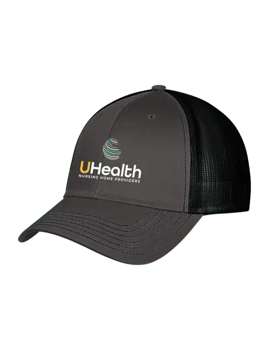 Charcoal & Black Mesh Trucker Cap Snap Back w/Uhealth Logo
