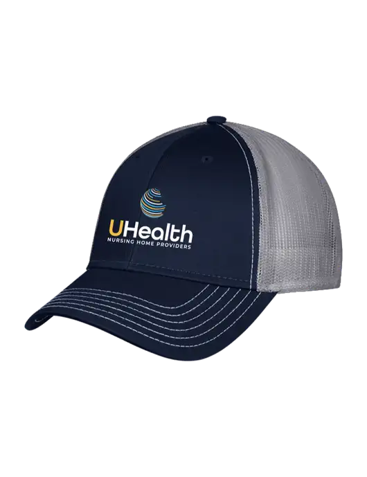 Navy & Grey Mesh Trucker Cap Snap Back w/Uhealth Logo