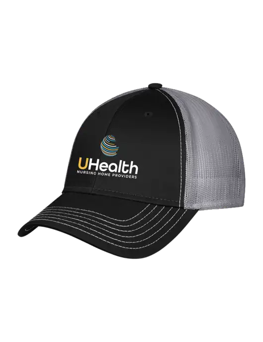 Black & Grey Mesh Trucker Cap Snap Back w/Uhealth Logo