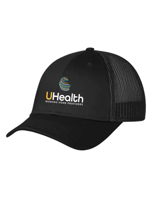 Black Mesh Trucker Cap Snap Back w/Uhealth Logo