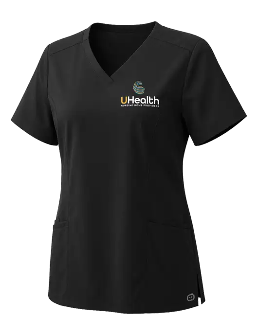 Wink Womens Black Premiere Flex V-Neck Top w/Uhealth Logo