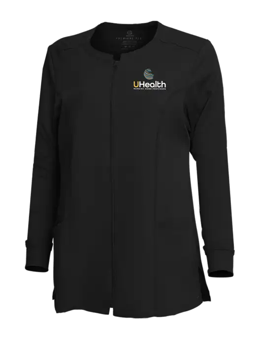 Wink Black Womens Premiere Flex Full-Zip Scrub Jacket w/Uhealth Logo