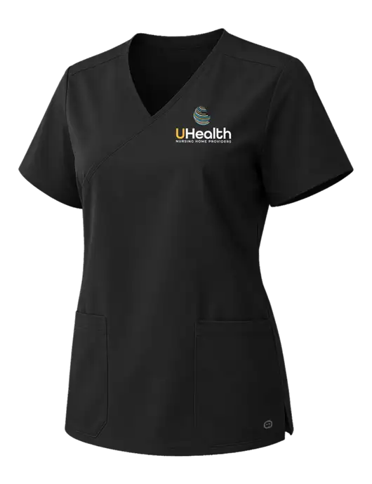 Wink Black Womens WorkFlex Mock Wrap Top w/Uhealth Logo