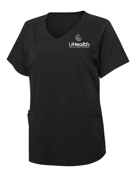 Wink Black Womens Premiere Flex Mock Wrap Top w/Uhealth Logo