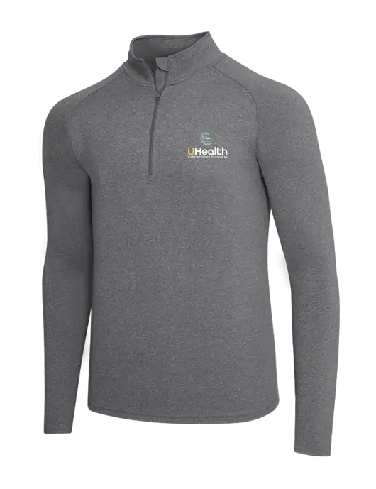 Dark Grey Heather Sport Wick Stretch 1/4 Zip Pullover w/Uhealth Logo