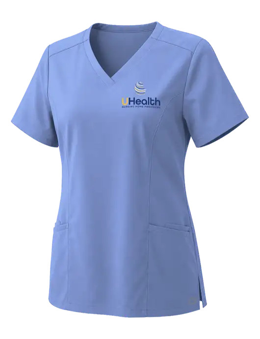Wink Womens Ceil Blue Premiere Flex V-Neck Top w/Uhealth Logo