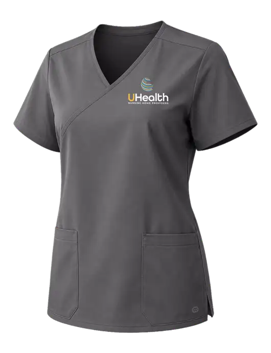 Wink Pewter Womens WorkFlex Mock Wrap Top w/Uhealth Logo
