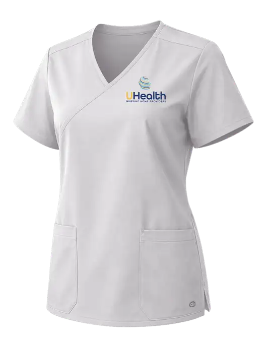 Wink White Womens WorkFlex Mock Wrap Top w/Uhealth Logo