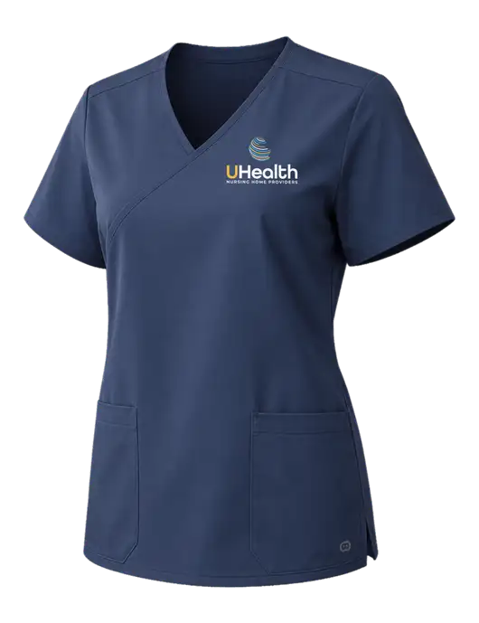 Wink Navy Womens WorkFlex Mock Wrap Top w/Uhealth Logo