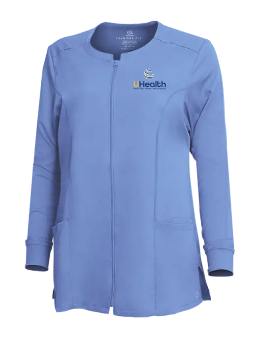 Wink Ceil Blue Womens Premiere Flex Full-Zip Scrub Jacket w/Uhealth Logo