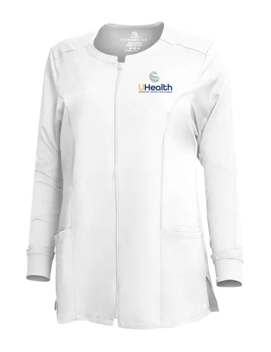 Wink White Womens Premiere Flex Full-Zip Scrub Jacket w/Uhealth Logo