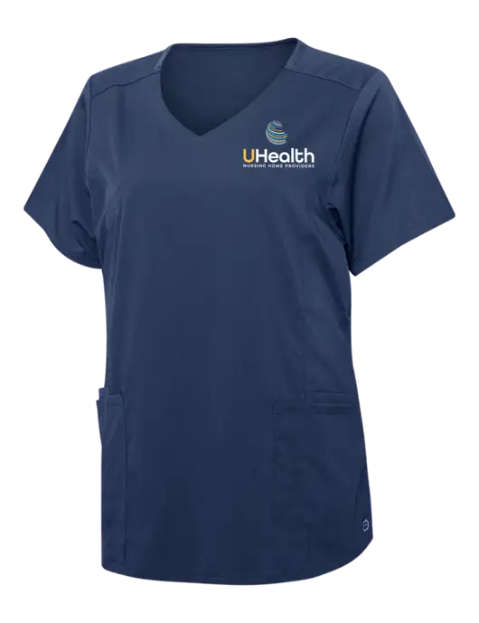 Wink Navy Womens Premiere Flex Mock Wrap Top w/Uhealth Logo