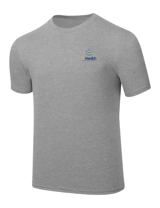 Simply Soft Heathered Light Grey 4.5oz  Poly/Combed Ring Spun Cotton T-Shirt w/Uhealth Logo
