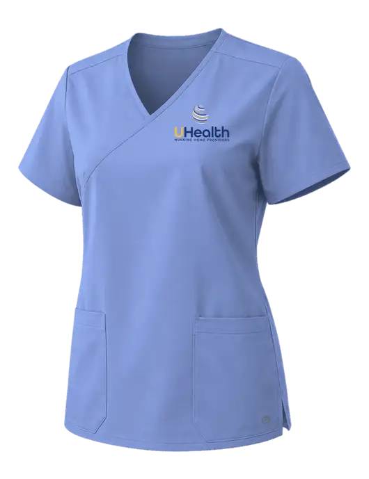 Wink Ceil Blue Womens WorkFlex Mock Wrap Top w/Uhealth Logo