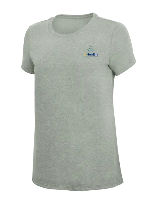 Womens Simply Soft Heathered Light Grey 4.5oz Poly/Combed Ring Spun Cotton T-Shirt w/Uhealth Logo