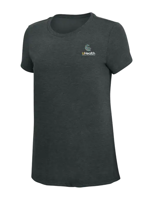 Womens Simply Soft Black Frost 4.5oz Poly/Combed Ring Spun Cotton T-Shirt w/Uhealth Logo