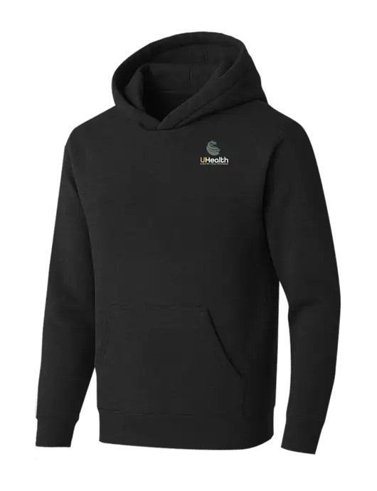 BELLA+CANVAS Black Heather Sponge Fleece Pullover Hoodie w/Uhealth Logo