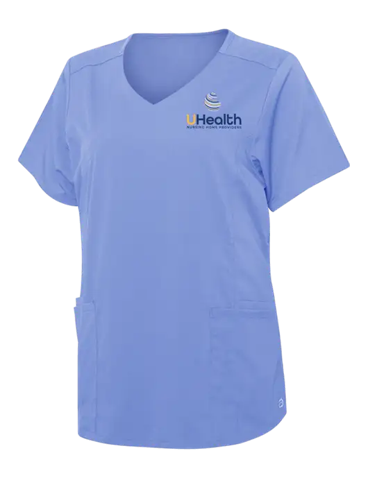 Wink Ceil Blue Womens Premiere Flex Mock Wrap Top w/Uhealth Logo