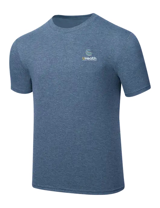 Simply Soft Light Slate Blue Heathered 4.5oz  Poly/Combed Ring Spun Cotton T-Shirt w/Uhealth Logo