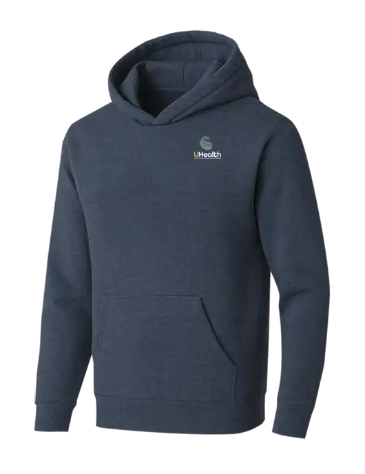 BELLA+CANVAS Heather Navy Sponge Fleece Pullover Hoodie w/Uhealth Logo
