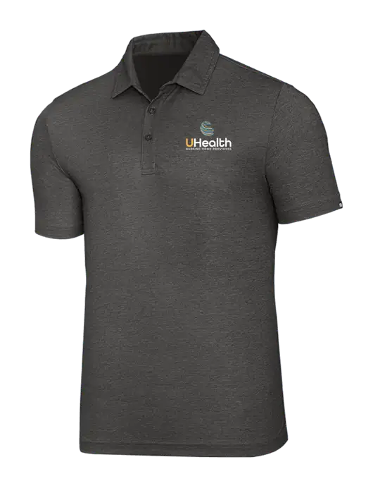 TravisMathew Black Heather Oceanside Polo w/Uhealth Logo